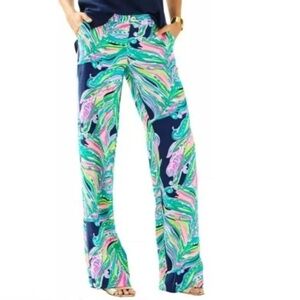 NWT. Lilly Pulitzer Braylen Palazzo Pants in Bright Navy Don’t Leave Me Hanging
